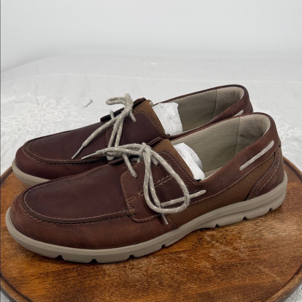 Clarks Collection Shoes Mens 12 Slip On Brown Leather Boat Loafer Casual Comfort